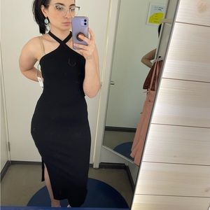 Black ribbed midi dress